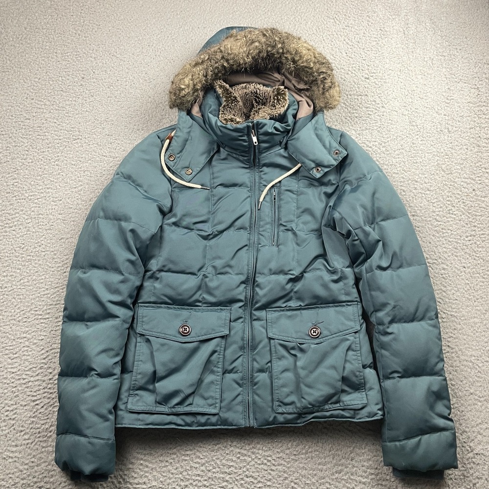 Eddie Bauer Jacket Womens Small Teal Yukon Faux Fur Hooded Down Puffer Coat
